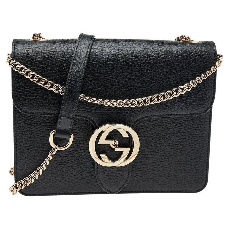 Gucci Black Leather Interlocking G Shoulder Bag at 1stDibs