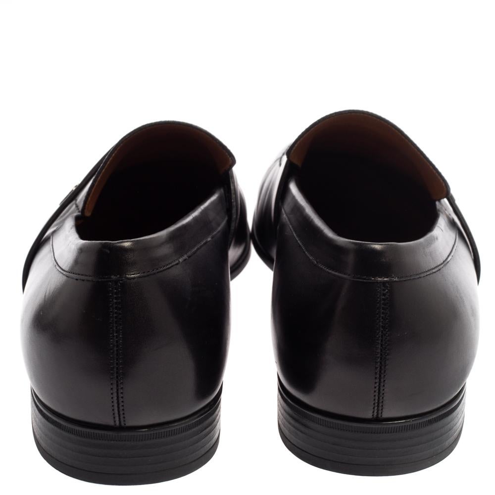 Gucci Black Leather Interlocking G Slip On Loafers Size 44 2