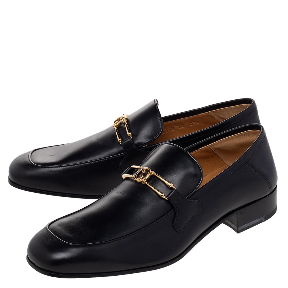 Gucci Black Leather Interlocking G Slip 