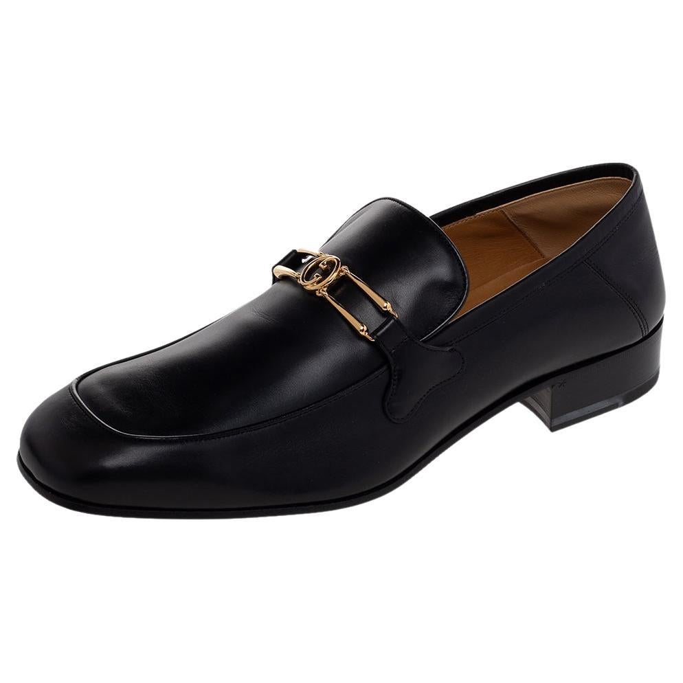 Gucci Black Leather Interlocking G Slip 