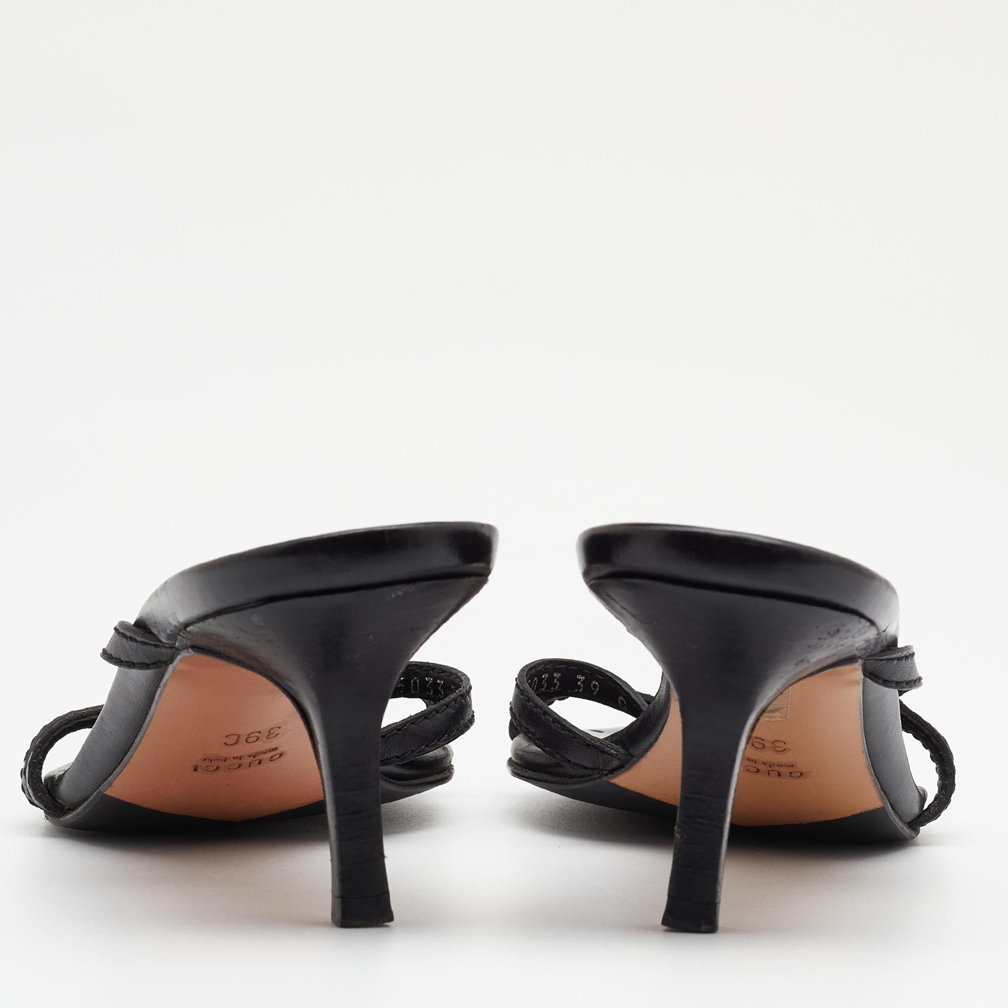 Gucci Black Leather Interlocking G Strappy Sandals Size 39 1
