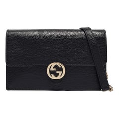 Gucci Black Leather Interlocking G Wallet On Chain