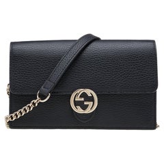 Gucci Black Leather Interlocking G Wallet on Chain