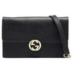 Gucci Schwarz Leder Interlocking G Brieftasche auf Kette