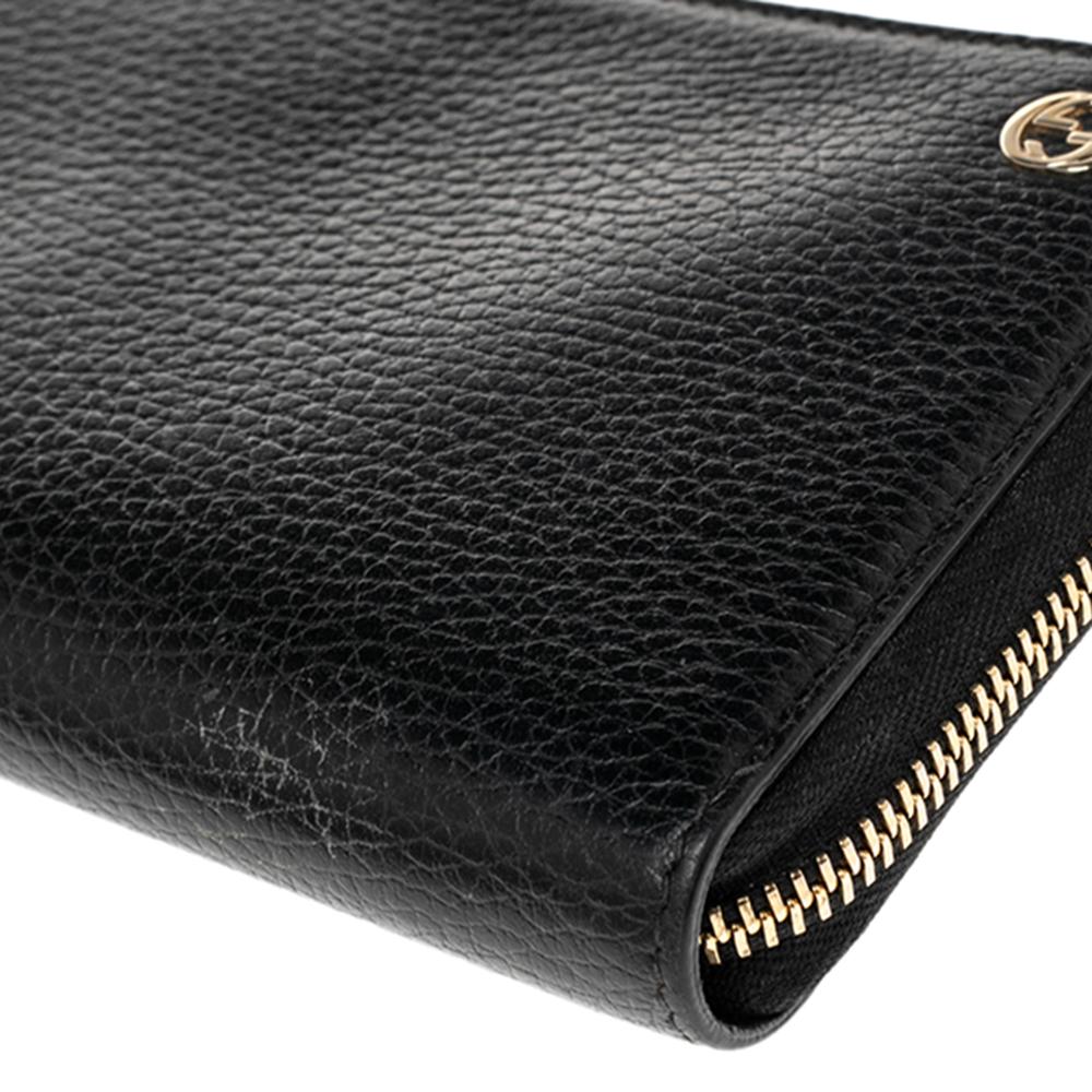 Gucci Black Leather Interlocking G Zip Around Wallet 2