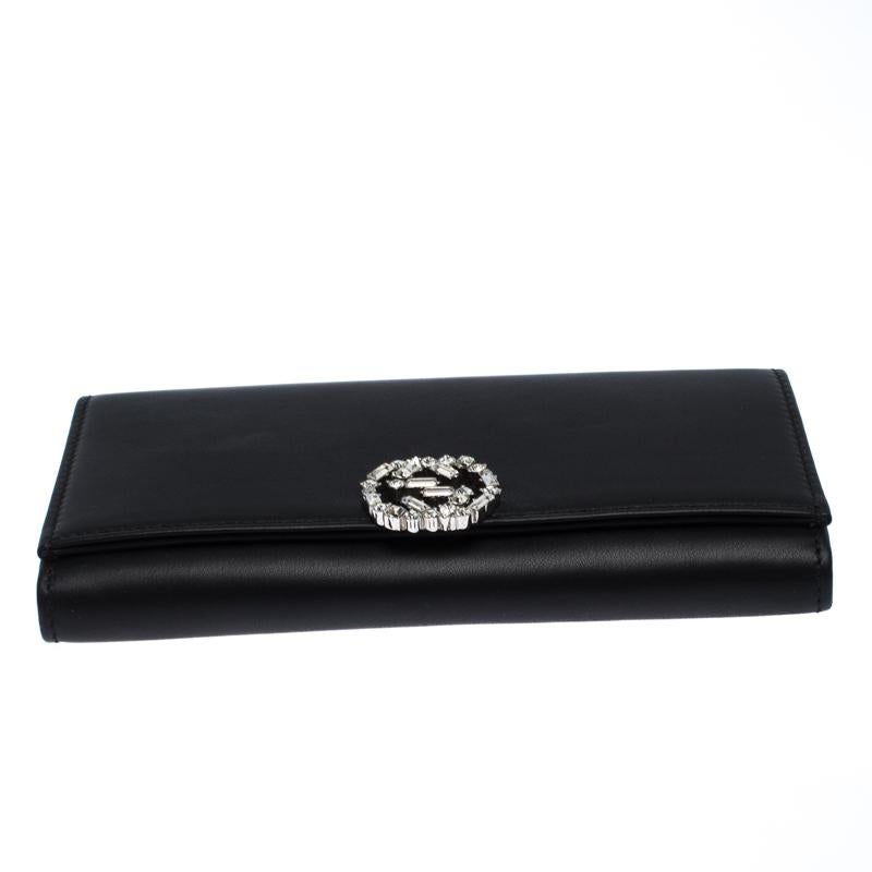 Gucci Black Leather Interlocking GG Crystal Continental Wallet 4