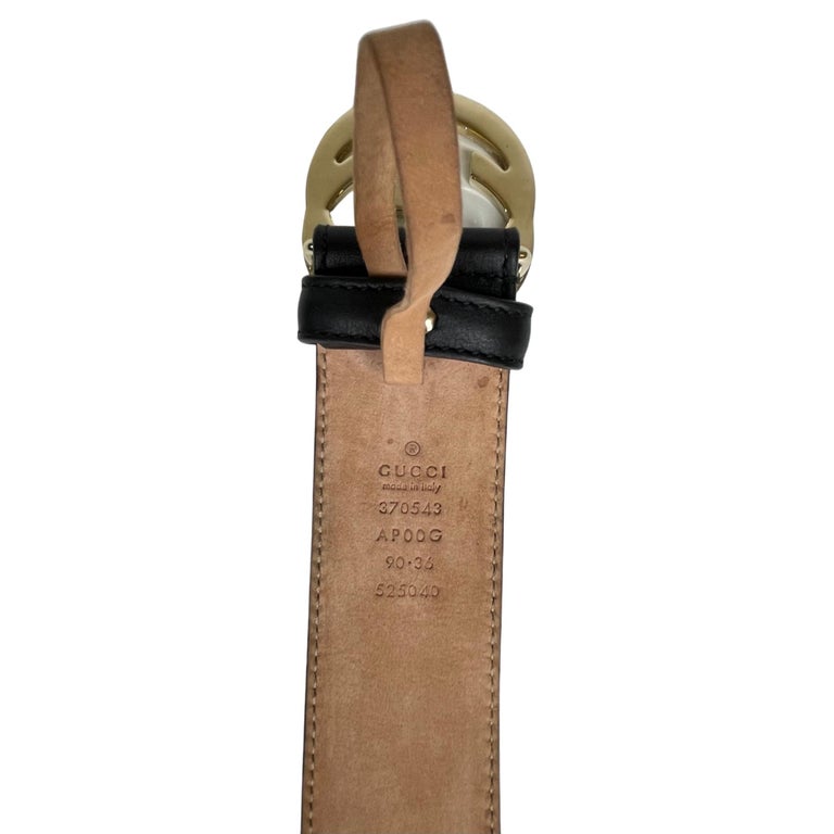 Gucci Black Leather Interlocking GG Gold Buckle Belt (90/36) 370543 at  1stDibs