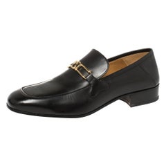 Gucci Black Leather Interlocking GG Loafers Size 43