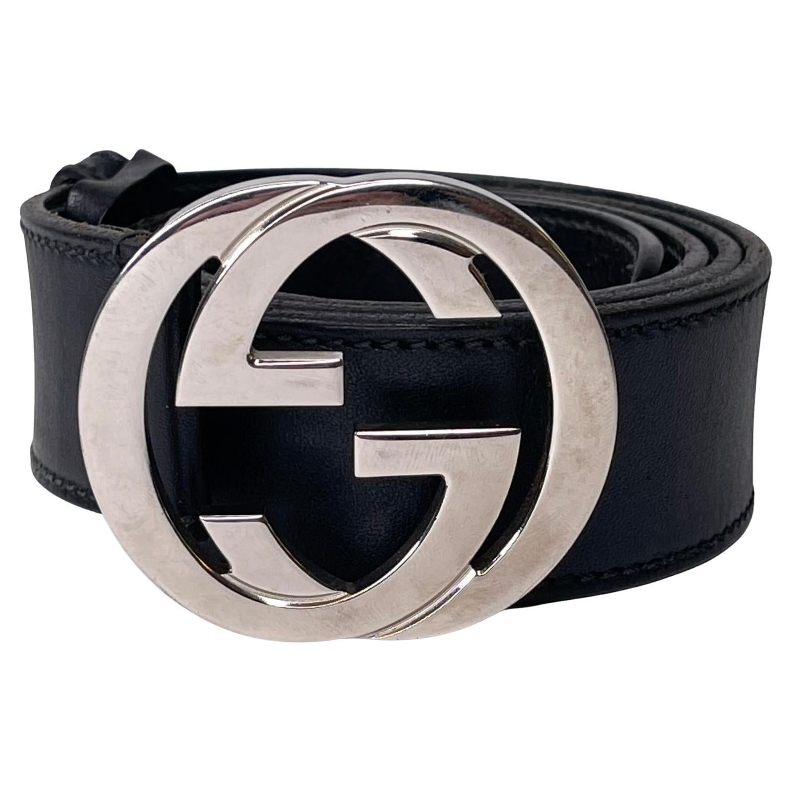 Gucci Black Leather Interlocking GG Silver Buckle Belt (90/36) at 1stDibs | gucci  belt silver buckle