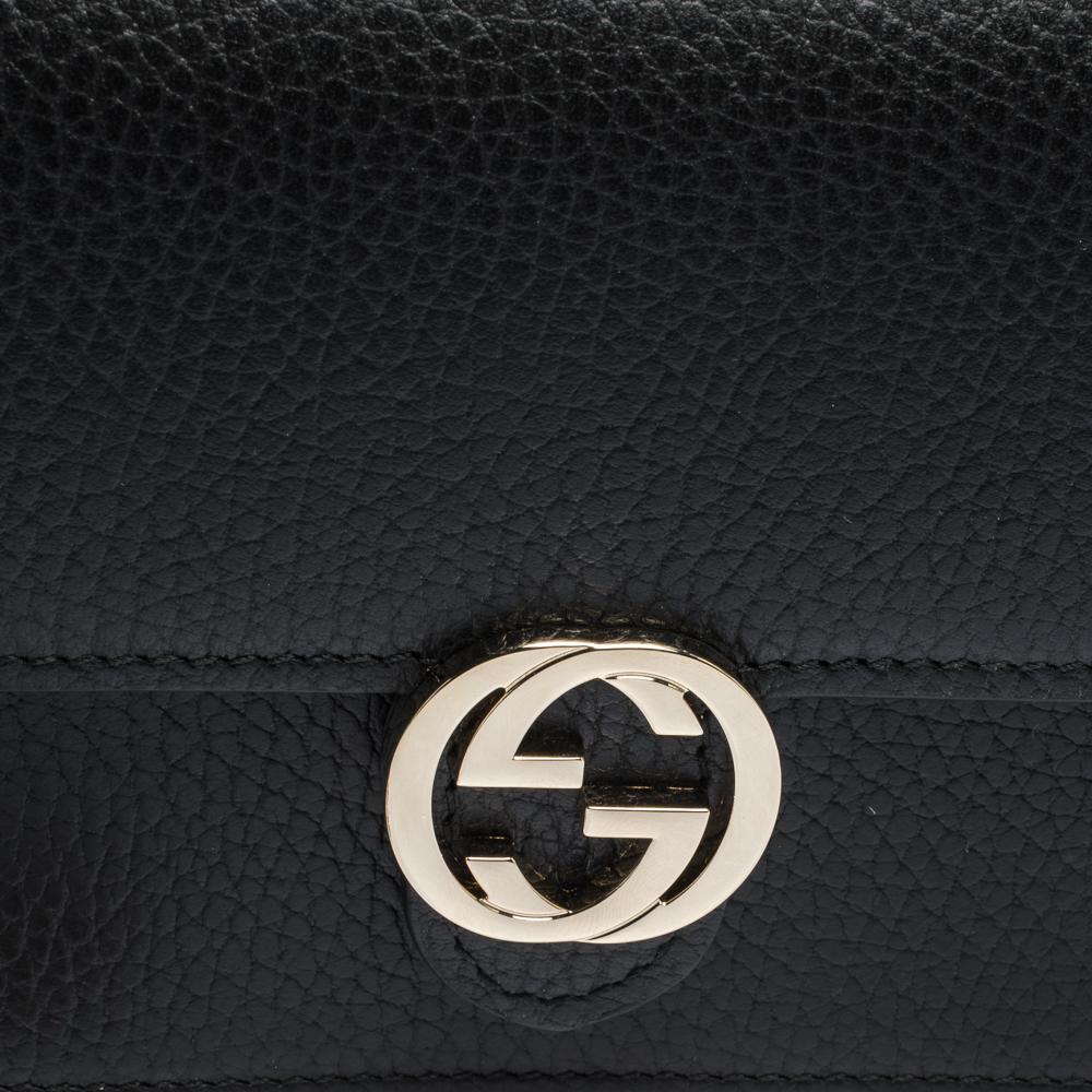 Gucci Black Leather Interlocking GG Wallet On Chain 6