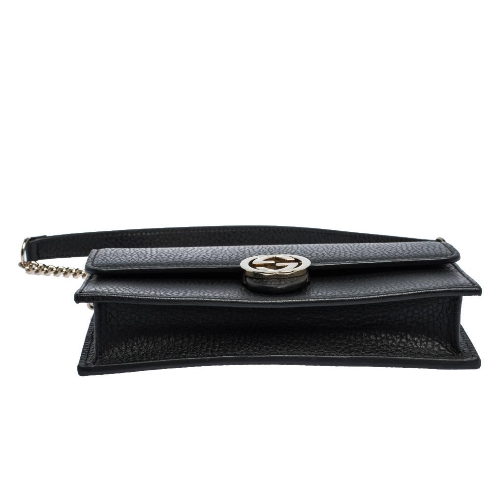 Gucci Black Leather Interlocking GG Wallet On Chain 7