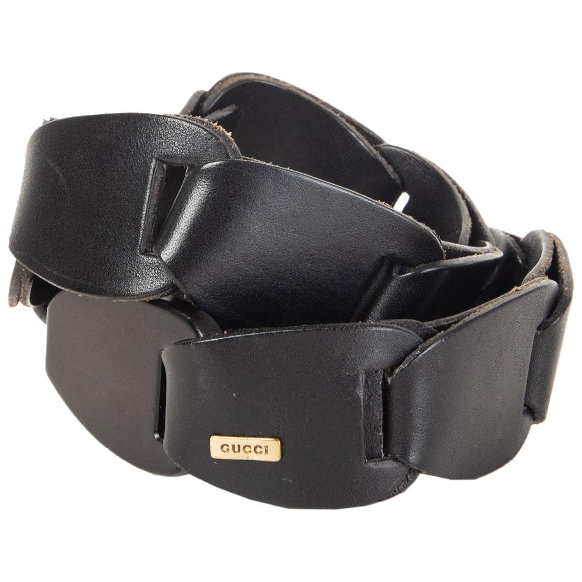 GUCCI black leather INTERTWINED Belt 80 / 32 For Sale