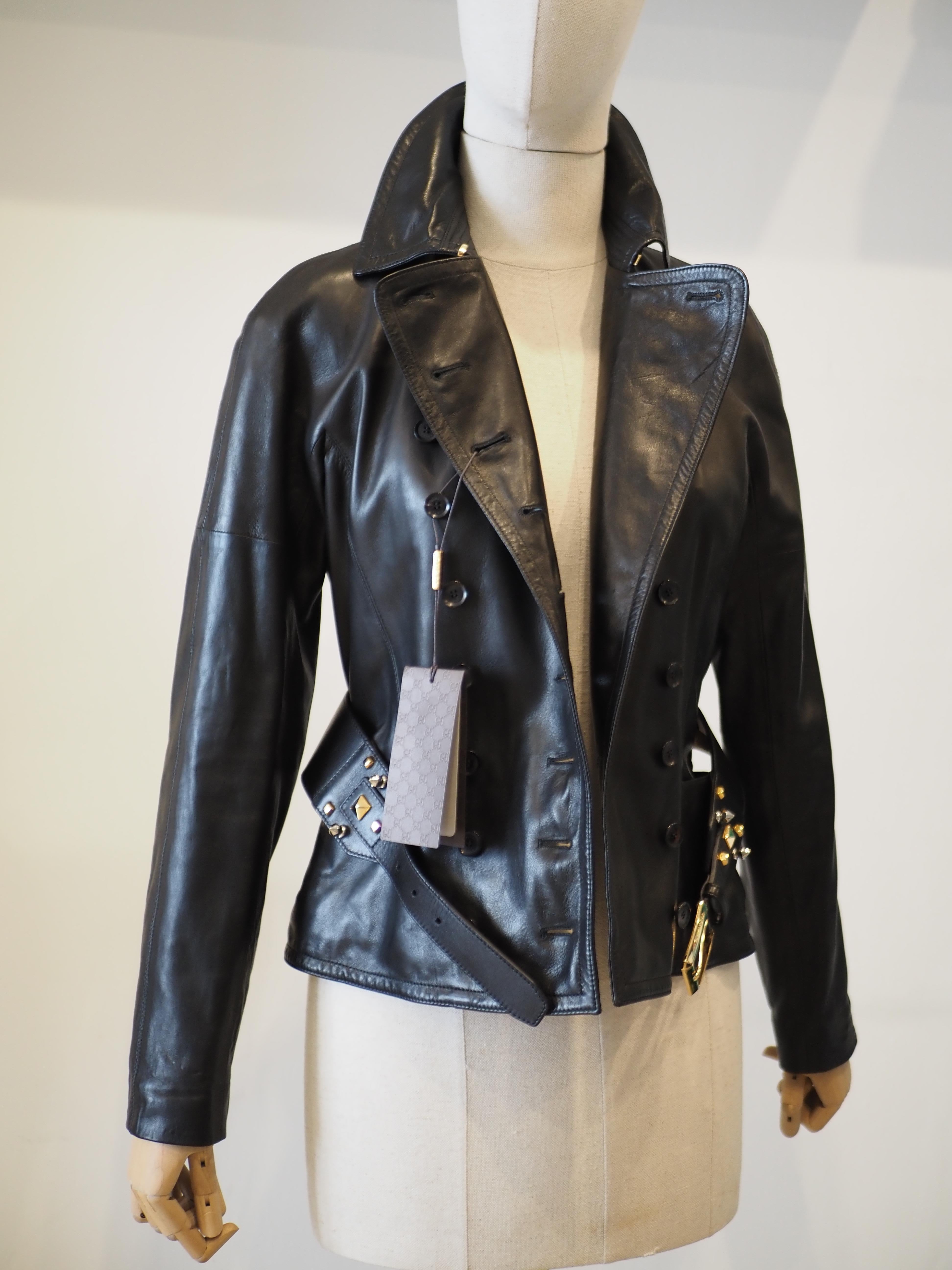 Gucci black leather jacket NWOT For Sale 7