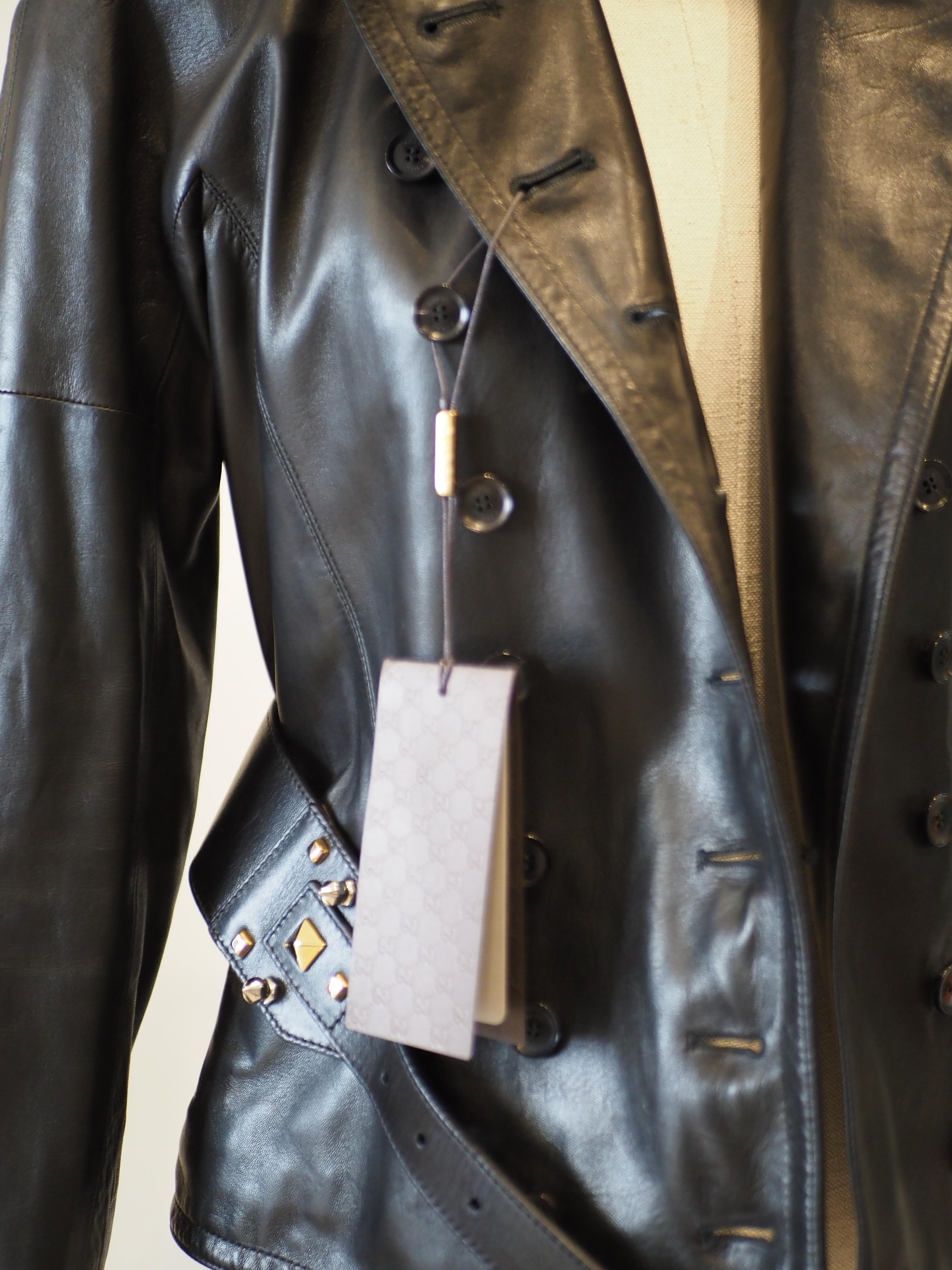 Gucci black leather jacket NWOT For Sale 8