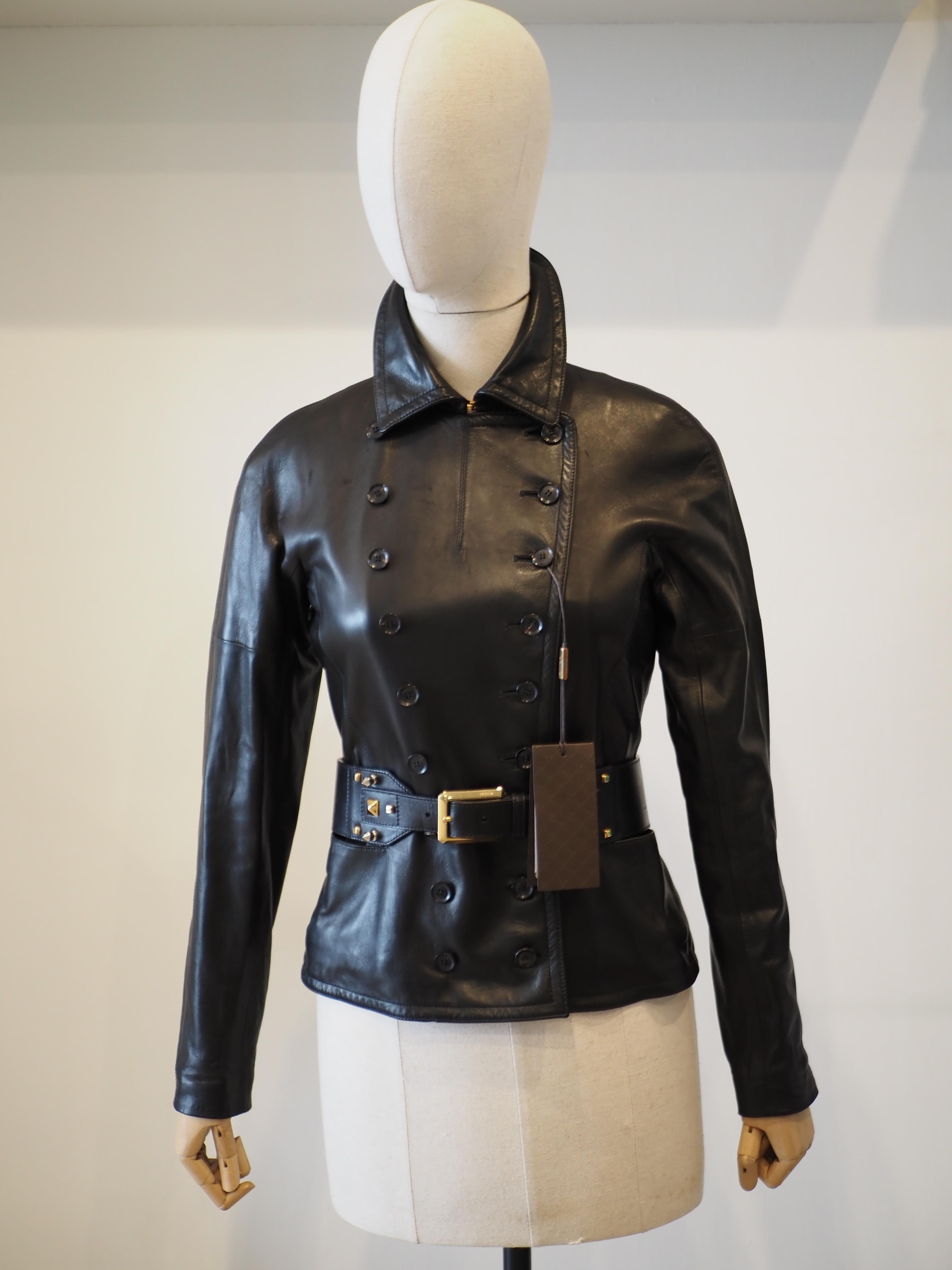 Gucci black leather jacket NWOT For Sale 13