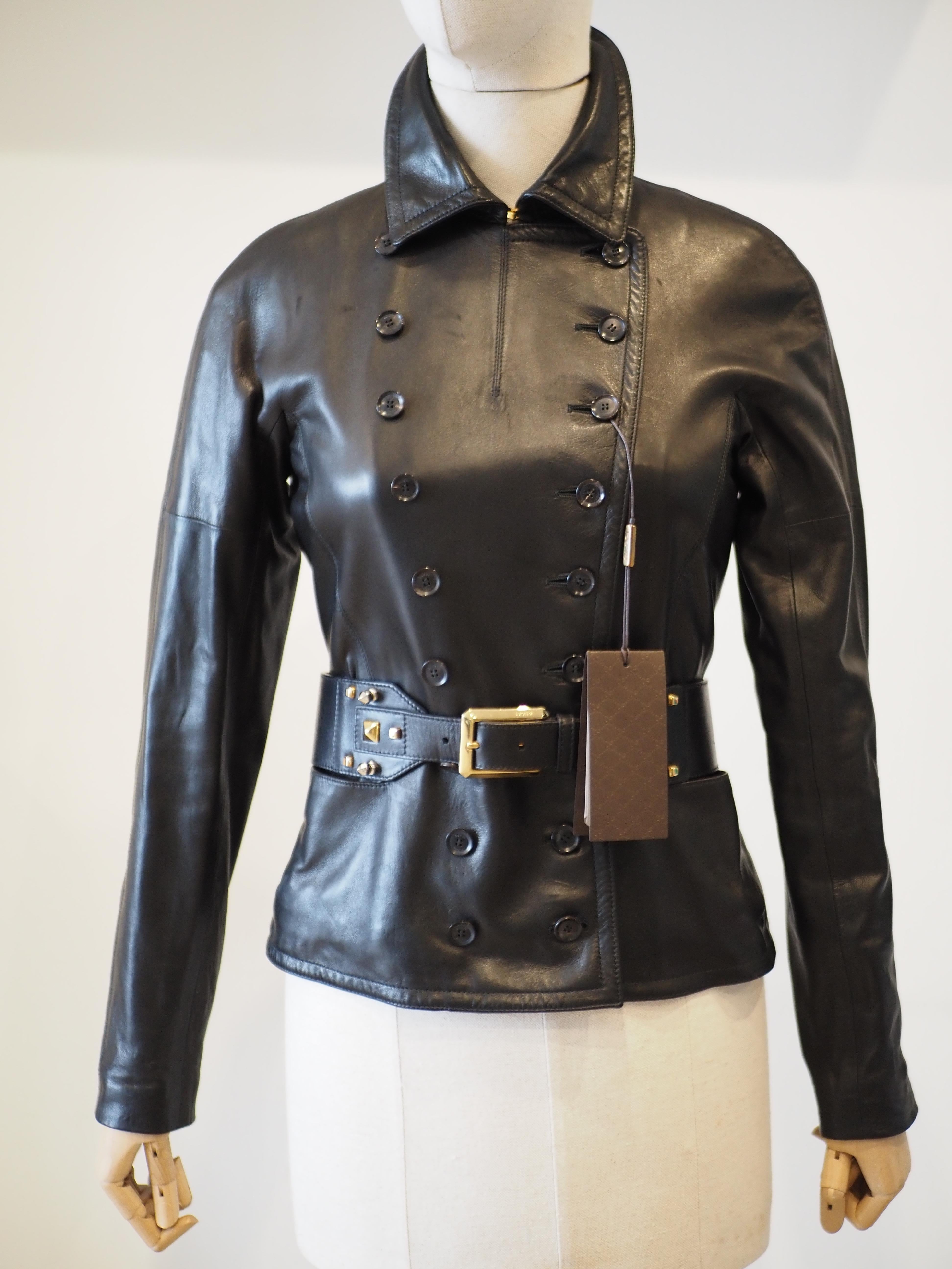 Gucci black leather jacket NWOT For Sale 14
