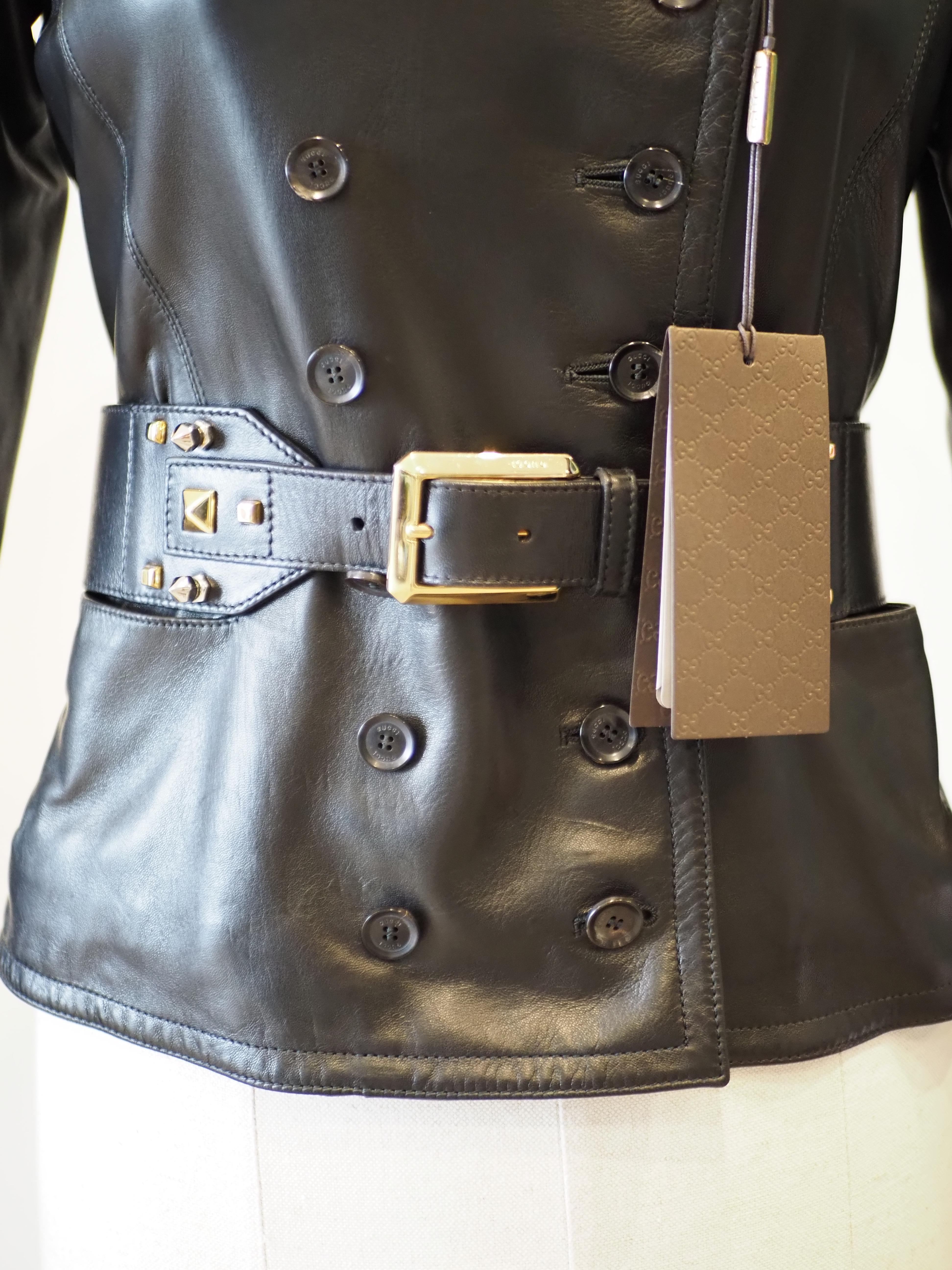 Gucci black leather jacket NWOT For Sale 15