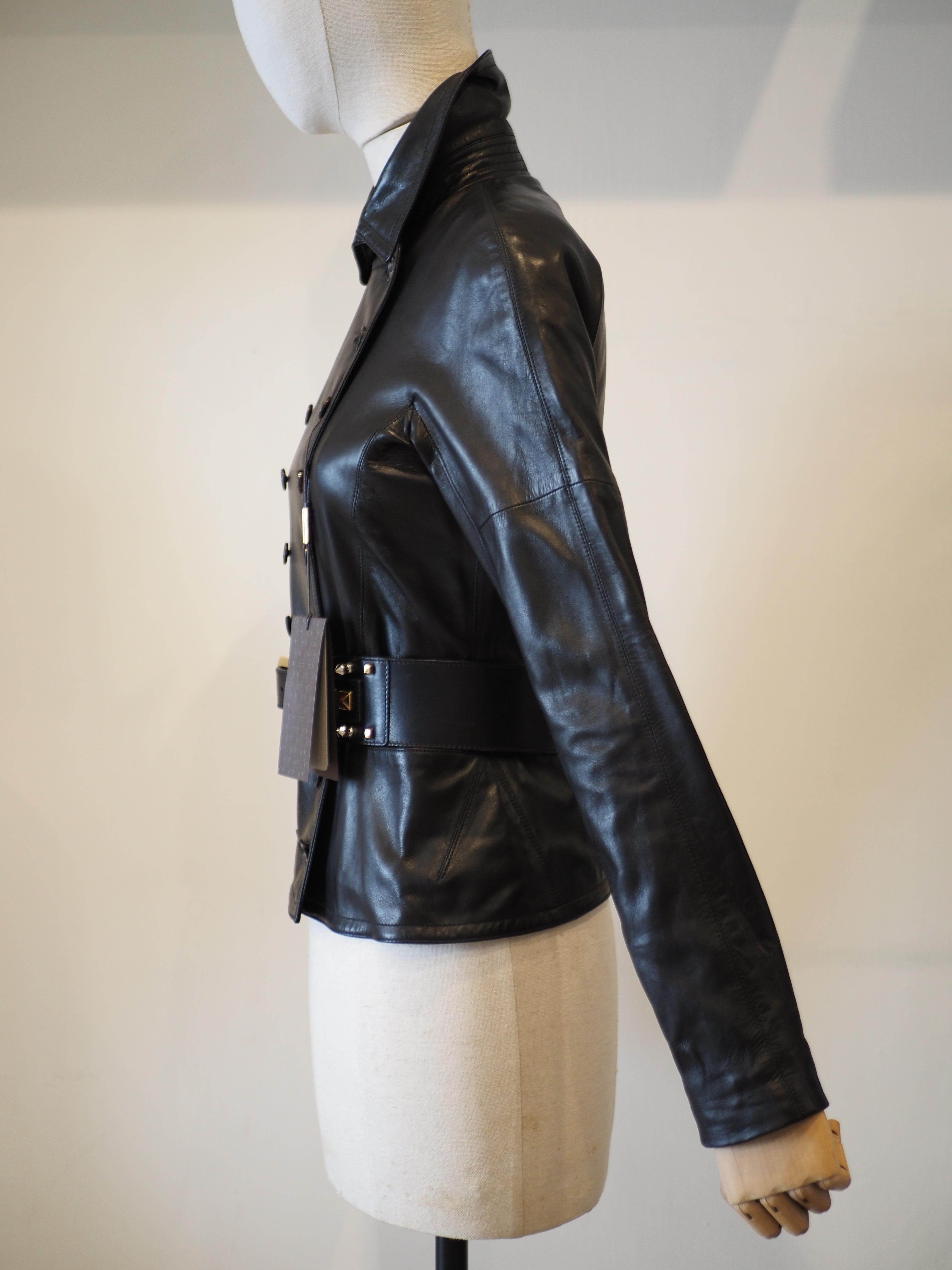 Black Gucci black leather jacket NWOT For Sale