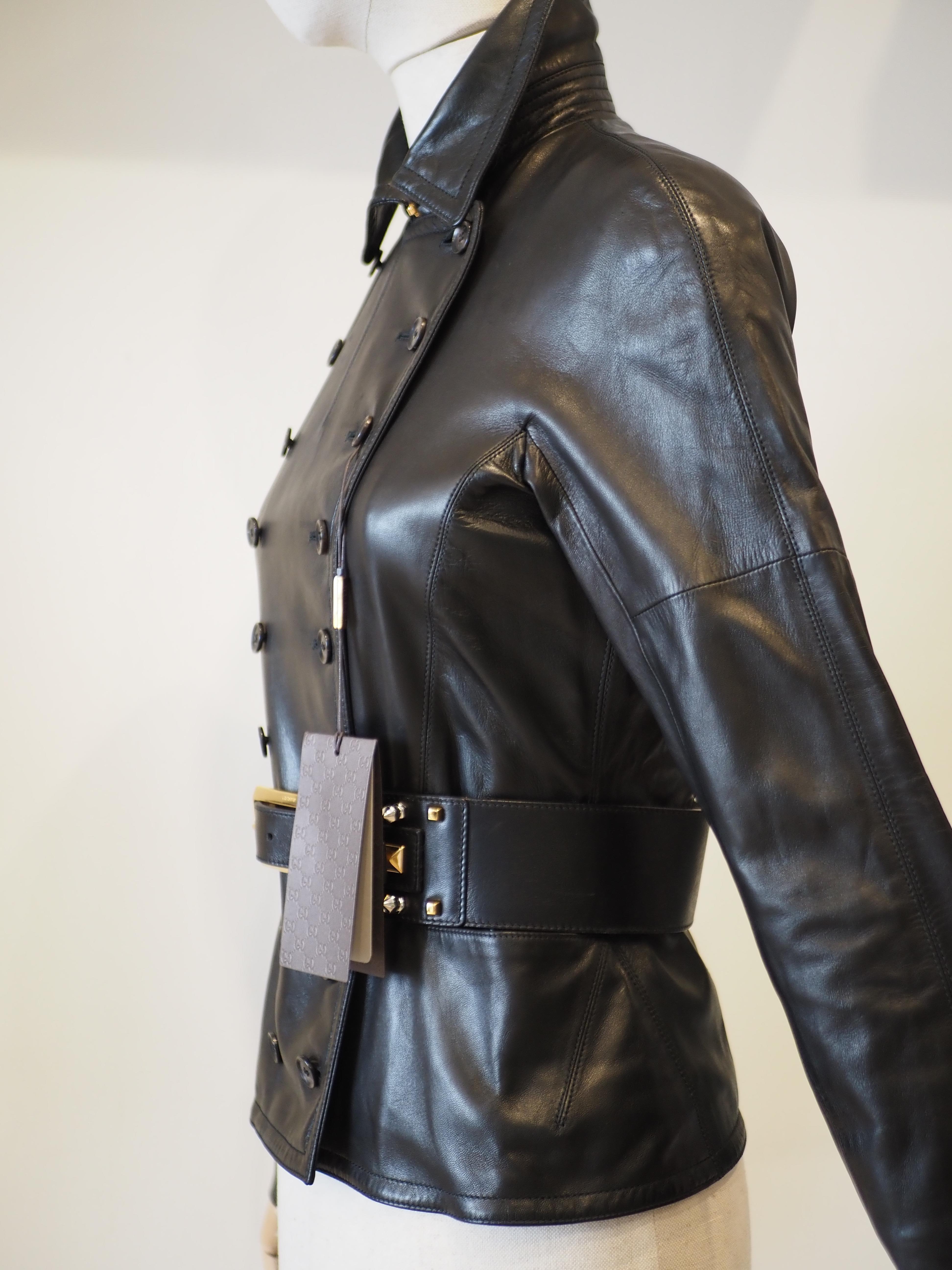 Gucci black leather jacket NWOT In New Condition For Sale In Capri, IT