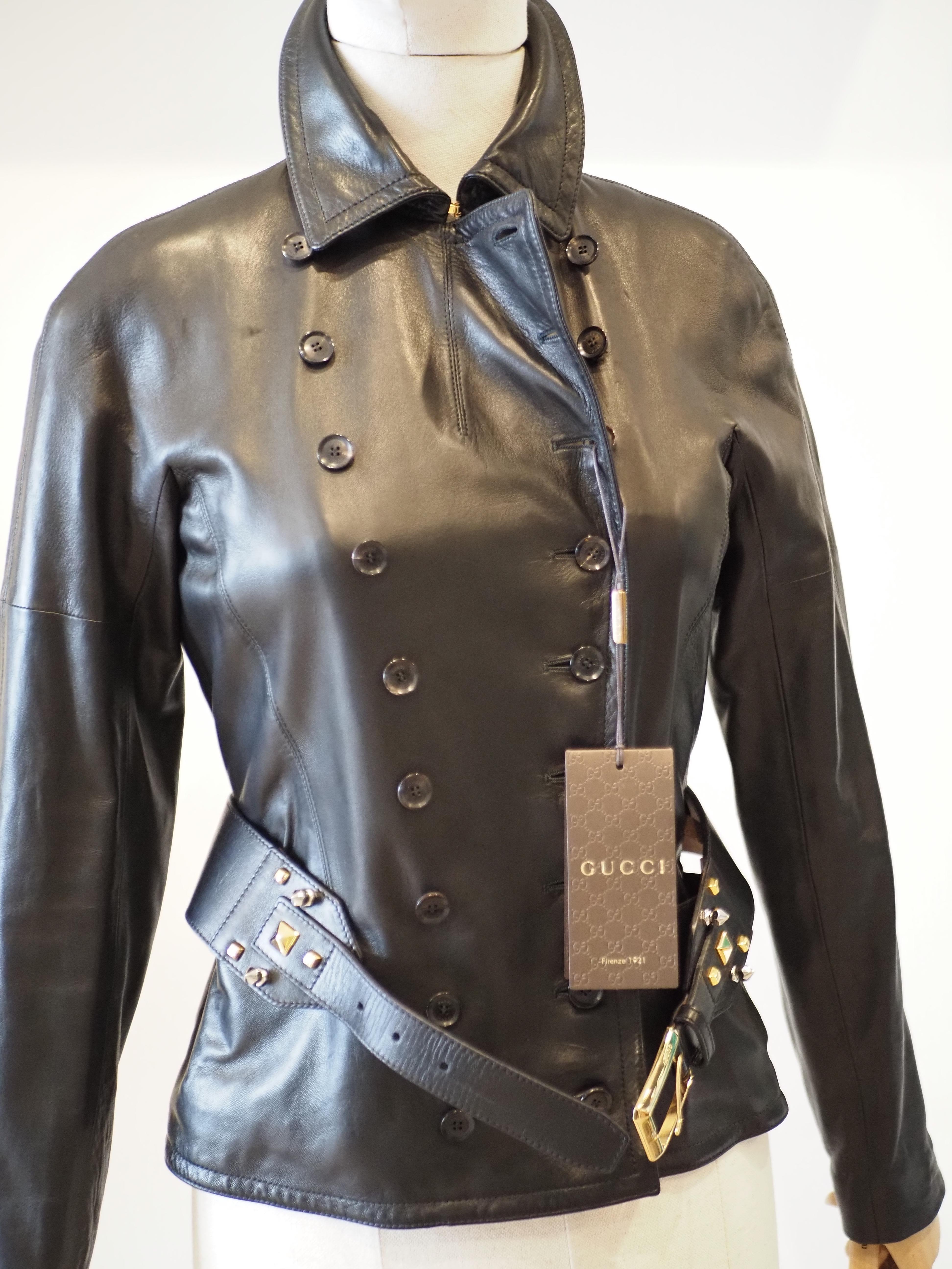 Gucci black leather jacket NWOT For Sale 4