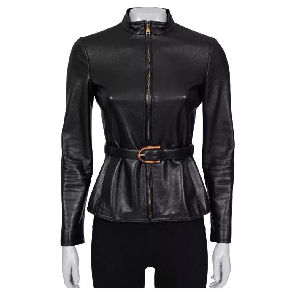 Gucci Black Leather Jacket with Belt Sz.38/XS