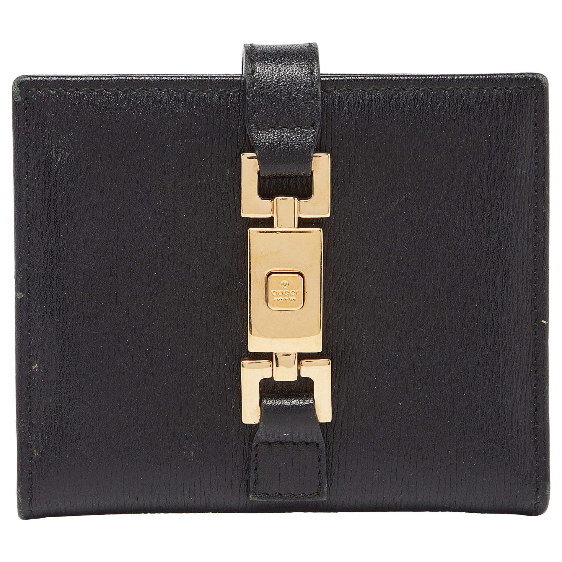 Gucci Black Leather Jackie Compact Wallet
