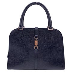 Gucci Black Leather Jackie Handbag Satchel Top Handles Bag