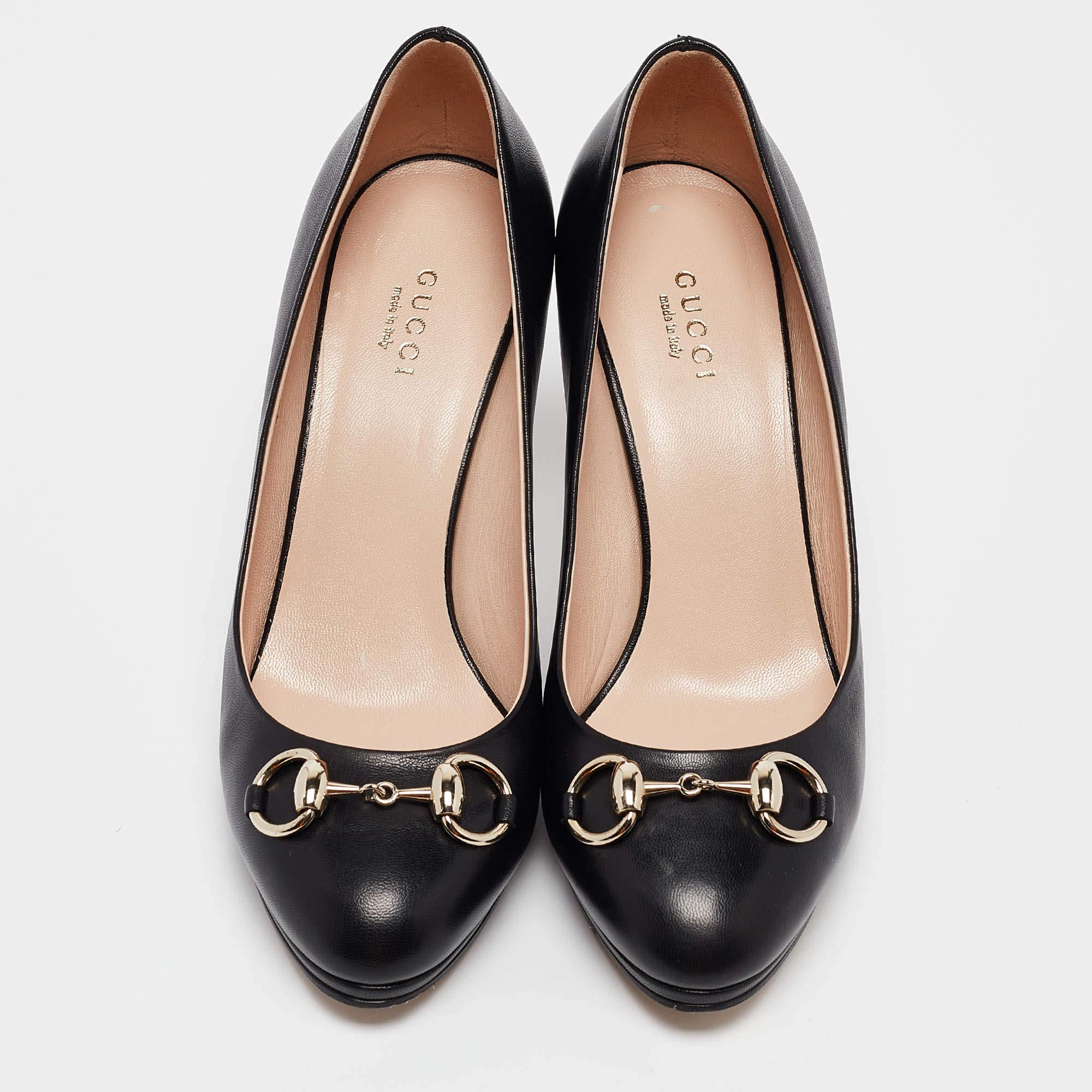 Gucci Black Leather Jolene Pumps Size 37.5 In Excellent Condition In Dubai, Al Qouz 2