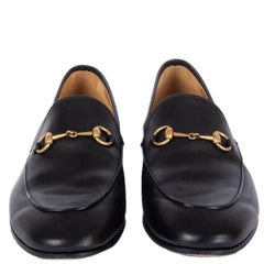 GUCCI black leather JORDAAN Horsebit Loafers Flats Shoes 42
