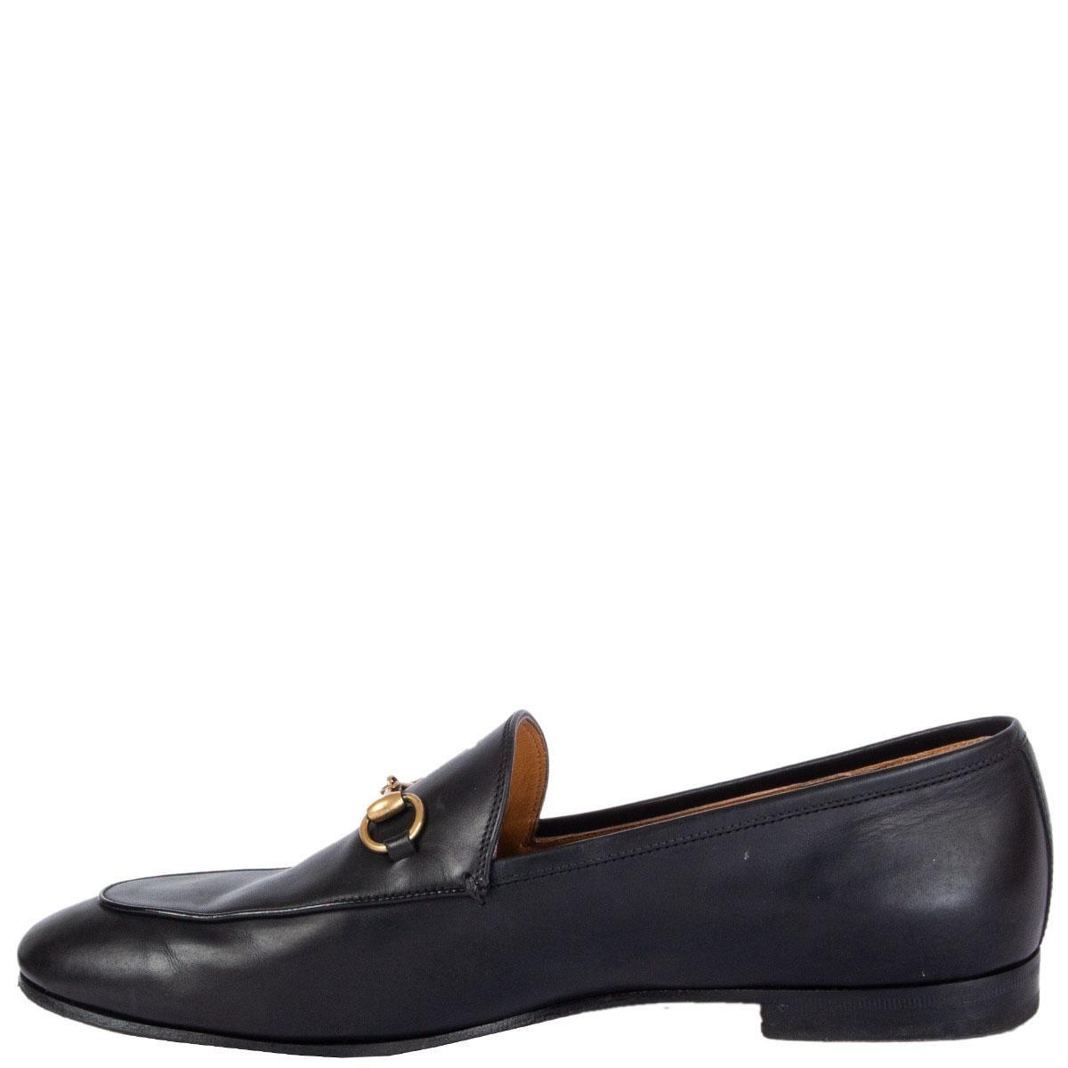 Black GUCCI black leather JORDAAN Horsebit Loafers Flats Shoes 42