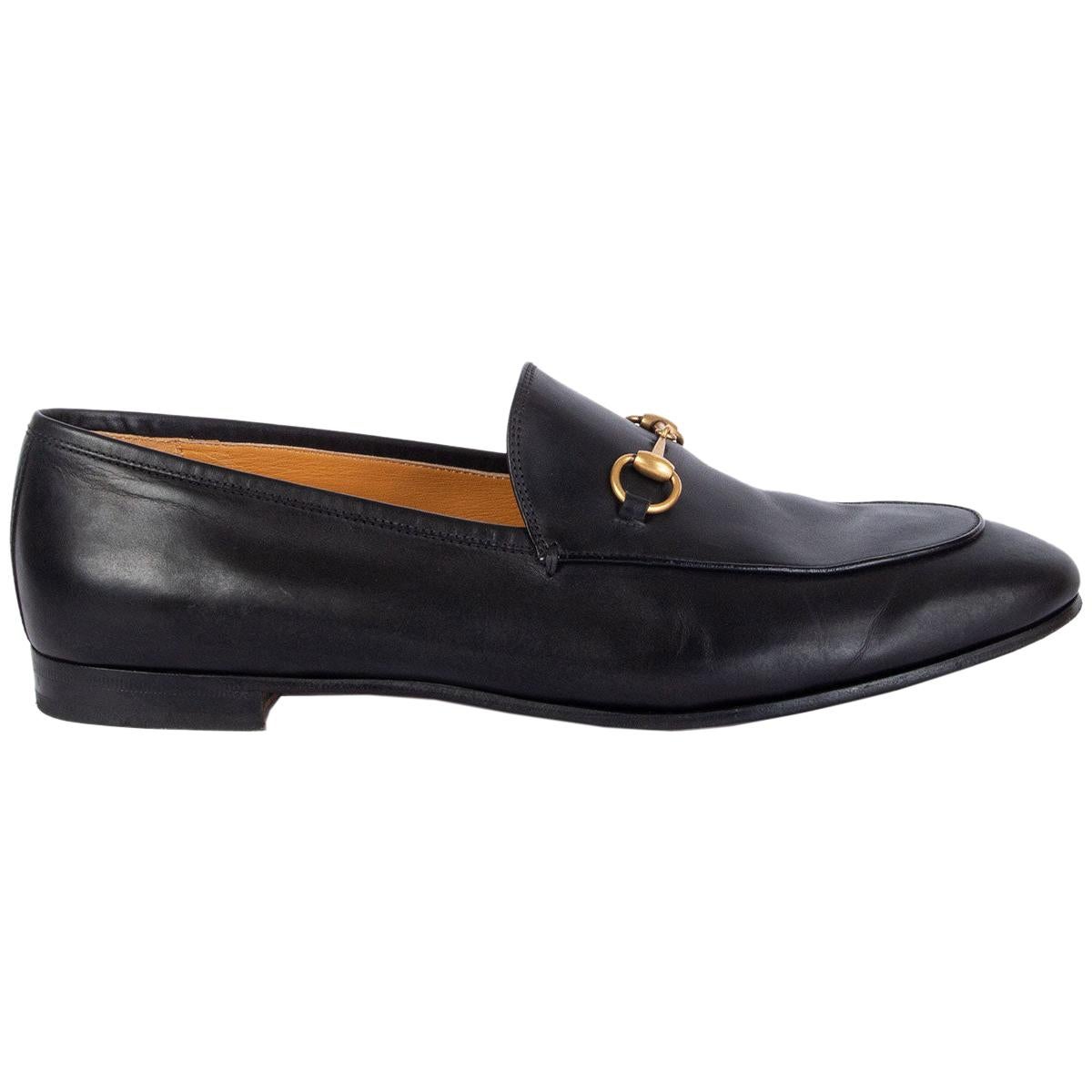 GUCCI black leather JORDAAN Horsebit Loafers Flats Shoes 42