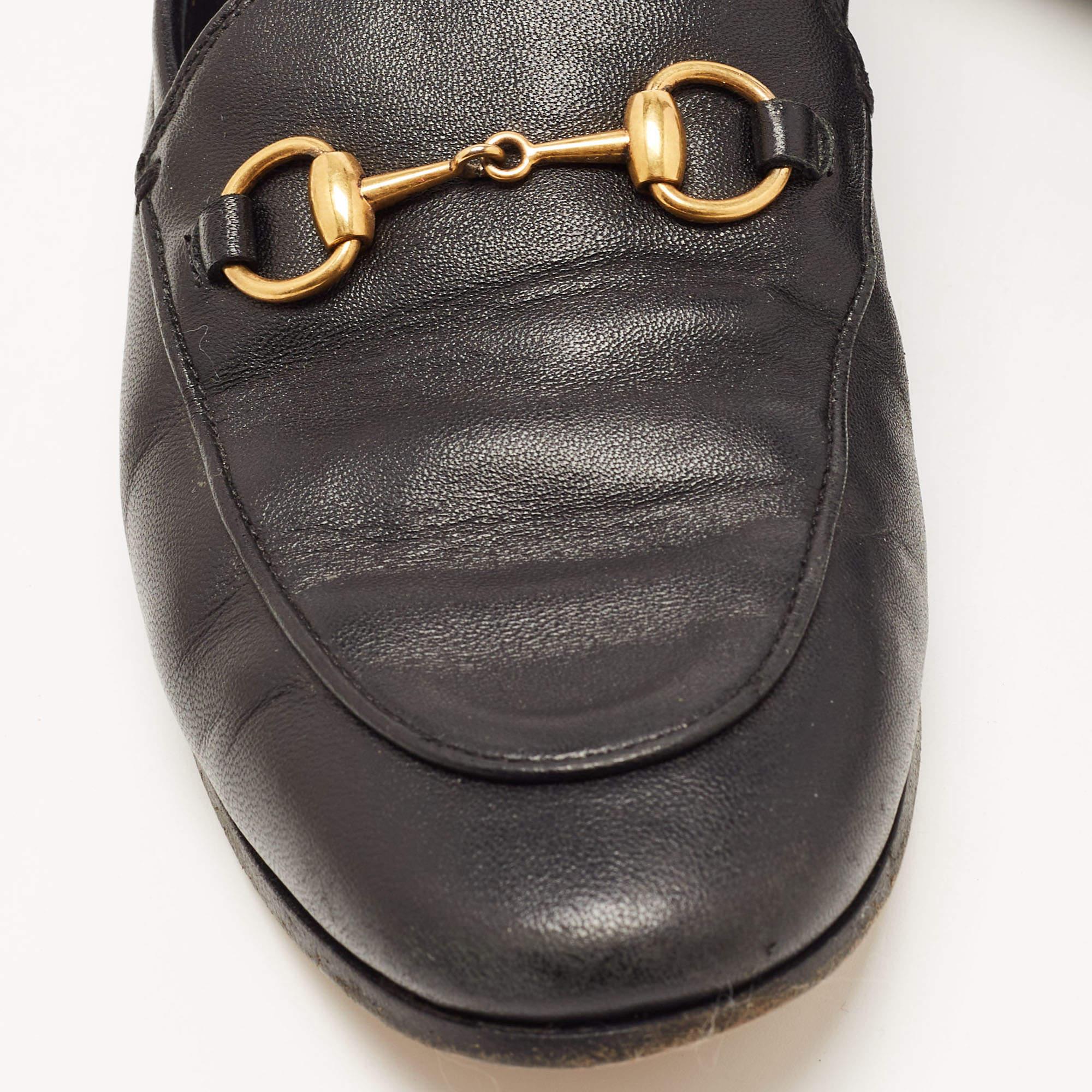 Gucci Black Leather Jordaan Horsebit Slip On Loafers Size 35.5 For Sale 2