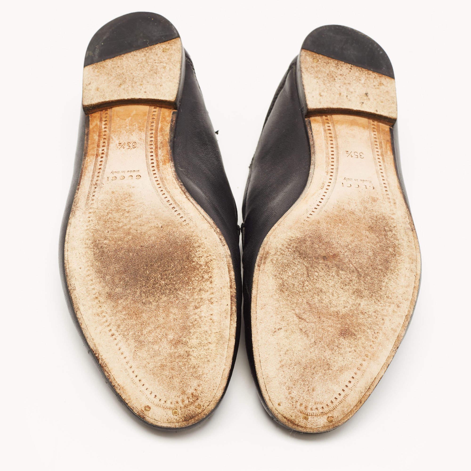 Gucci Black Leather Jordaan Horsebit Slip On Loafers Size 35.5 For Sale 3