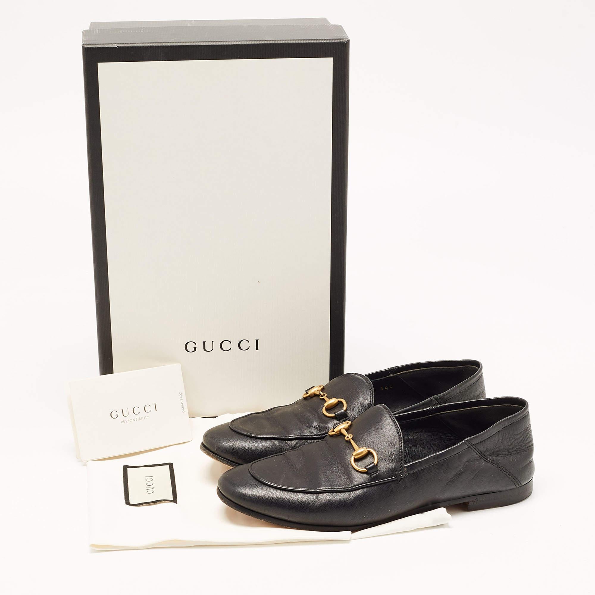 Gucci Black Leather Jordaan Horsebit Slip On Loafers Size 35.5 For Sale 4