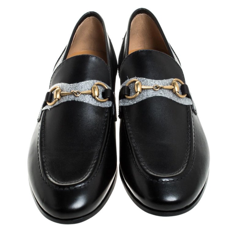 Gucci Black Leather Jordaan Horsebit Slip On Loafers Size 36.5 For Sale ...
