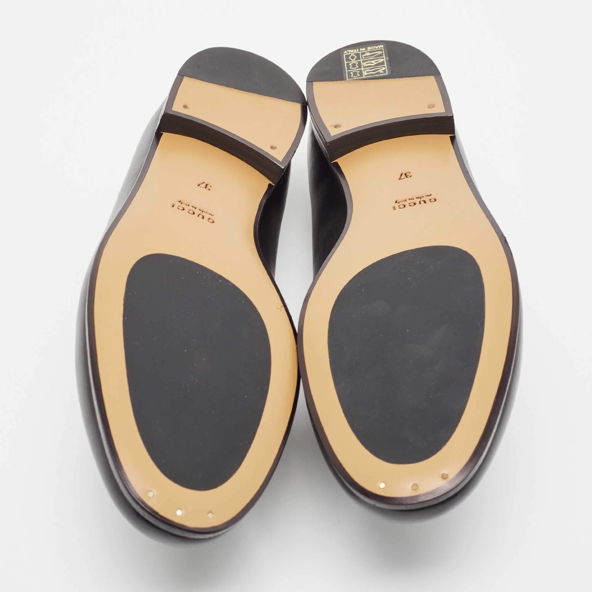 Gucci Black Leather Jordaan Horsebit Slip On Loafers Size 37 2