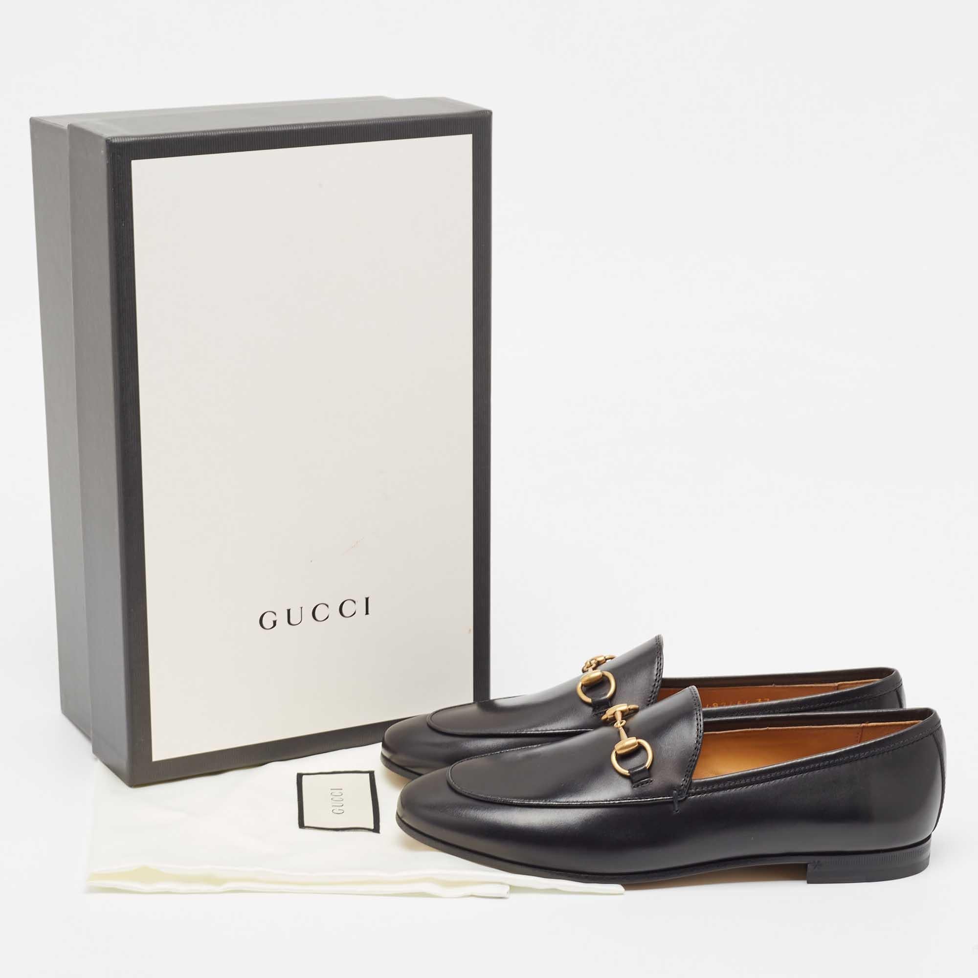 Gucci Black Leather Jordaan Horsebit Slip On Loafers Size 37 4