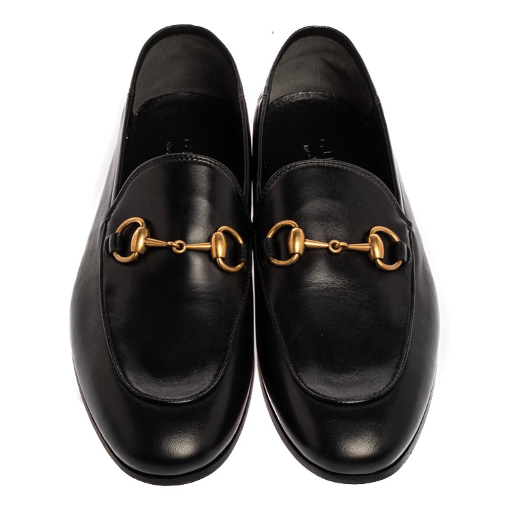 Gucci Black Leather Jordaan Horsebit Slip On Loafers Size 40 In New Condition In Dubai, Al Qouz 2