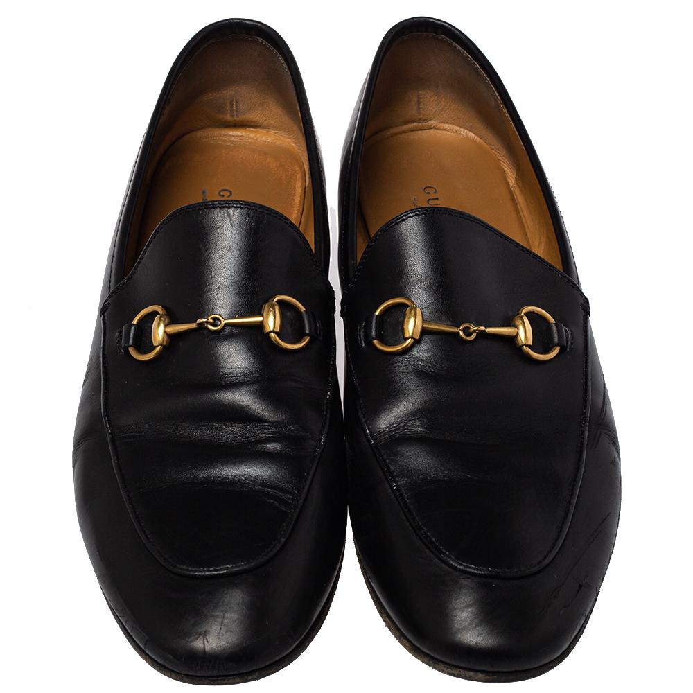 Gucci Black Leather Jordaan Horsebit Slip On Loafers Size 40 In Good Condition In Dubai, Al Qouz 2
