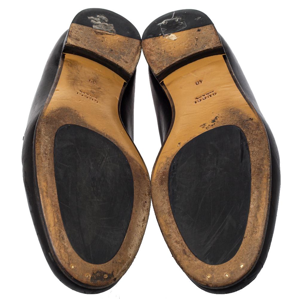 Gucci Black Leather Jordaan Horsebit Slip On Loafers Size 40 2