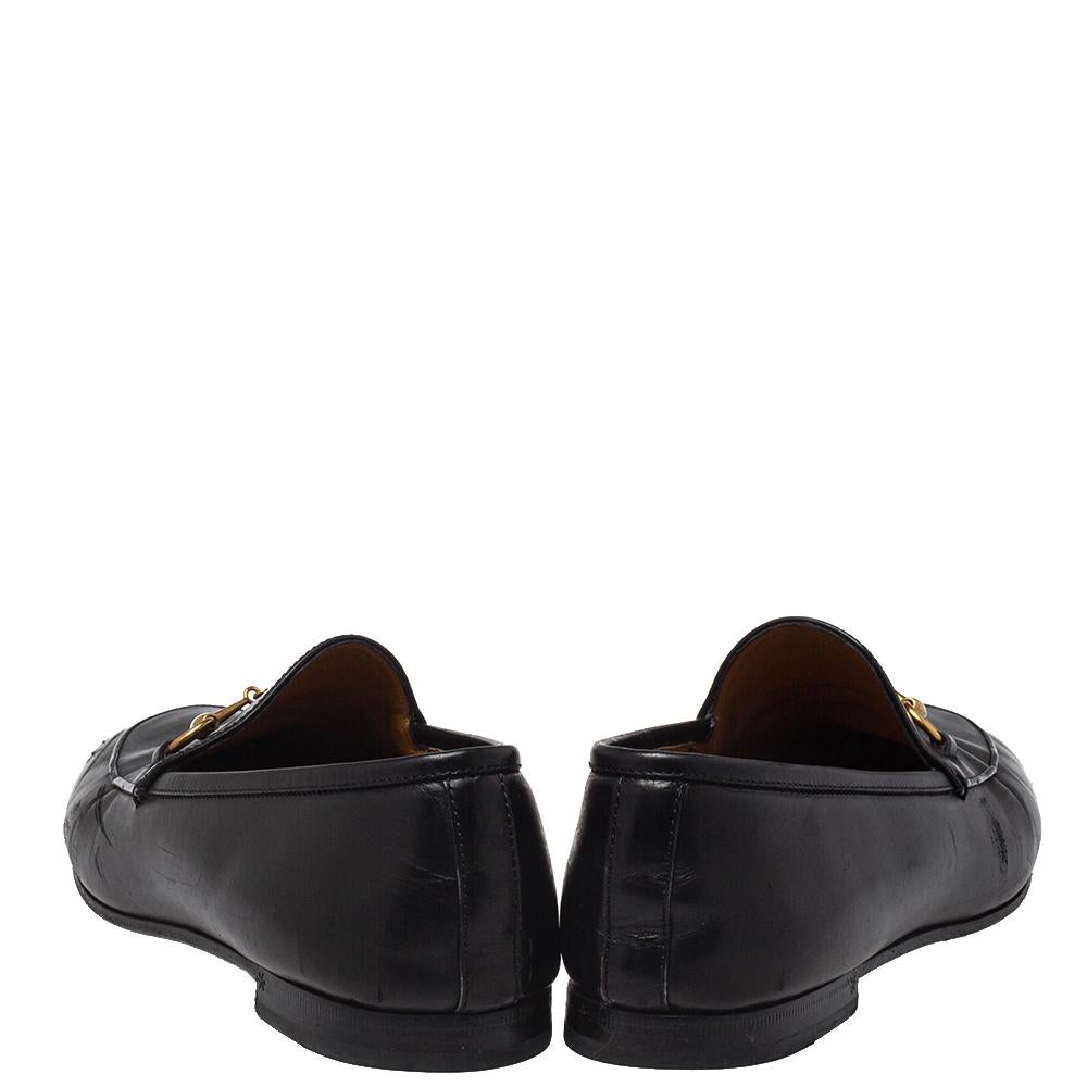 Gucci Black Leather Jordaan Horsebit Slip On Loafers Size 40 5