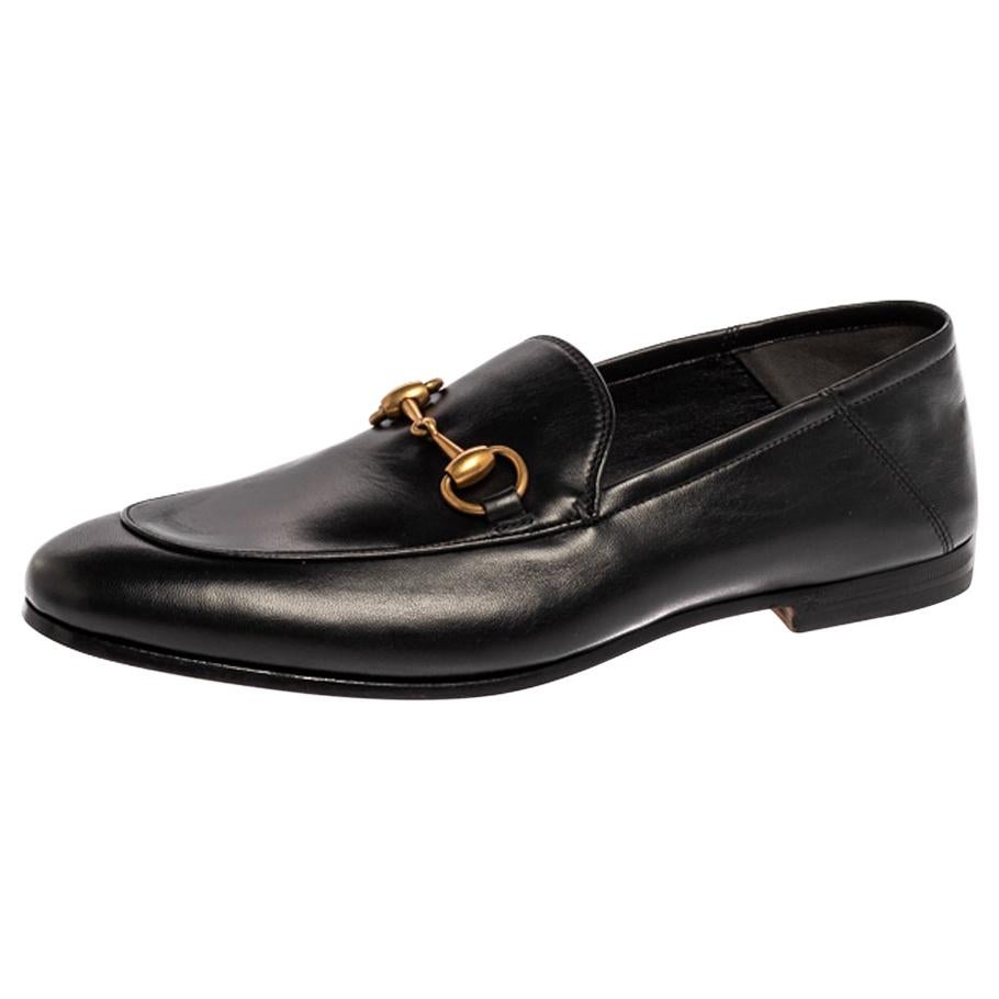 Gucci Black Leather Jordaan Horsebit Slip On Loafers Size 40
