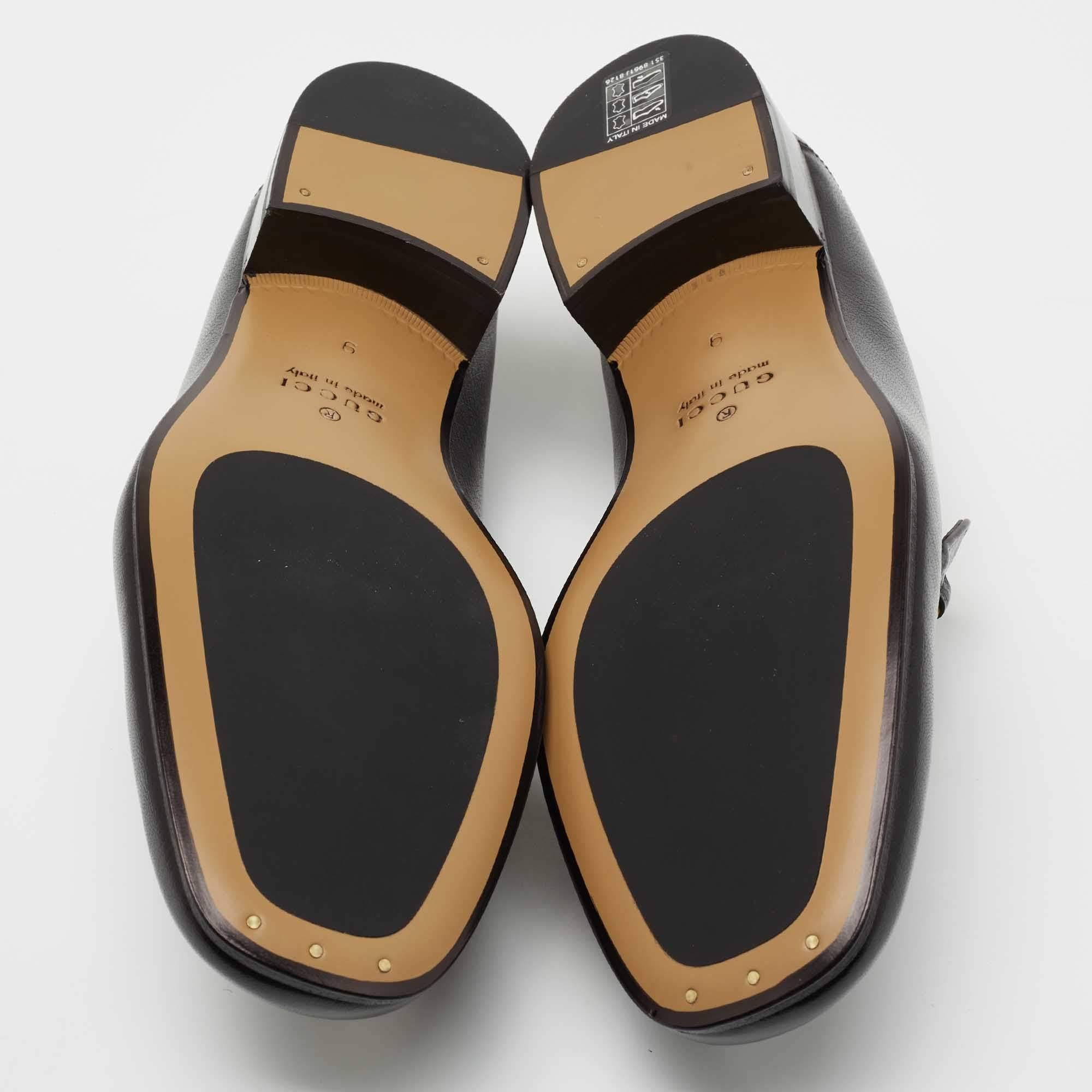 Gucci Black Leather Jordaan Horsebit Slip On Loafers Size 43 3