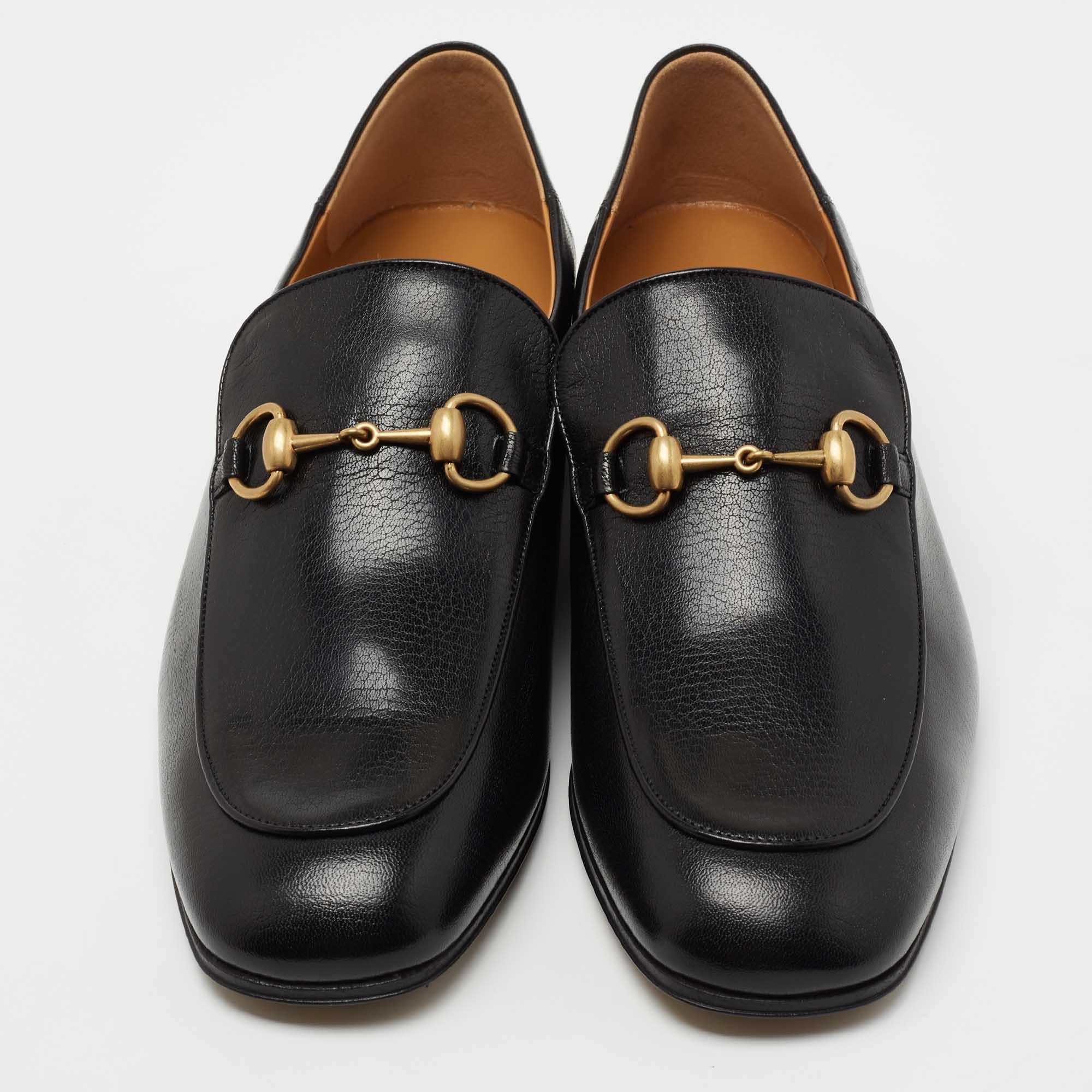 Men's Gucci Black Leather Jordaan Horsebit Slip On Loafers Size 43