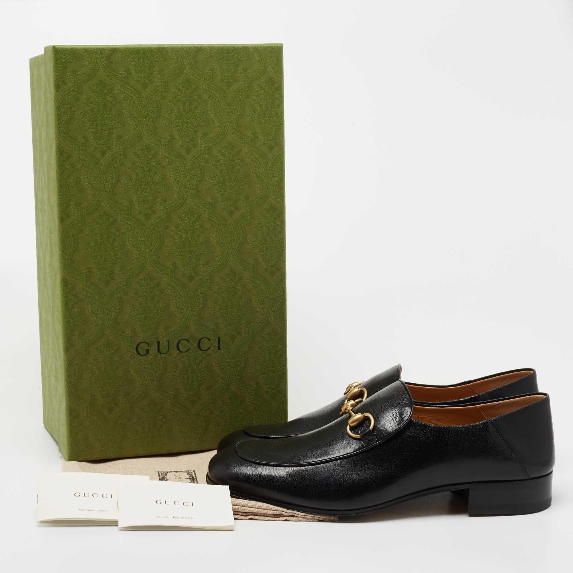 Gucci Black Leather Jordaan Horsebit Slip On Loafers Size 43 5