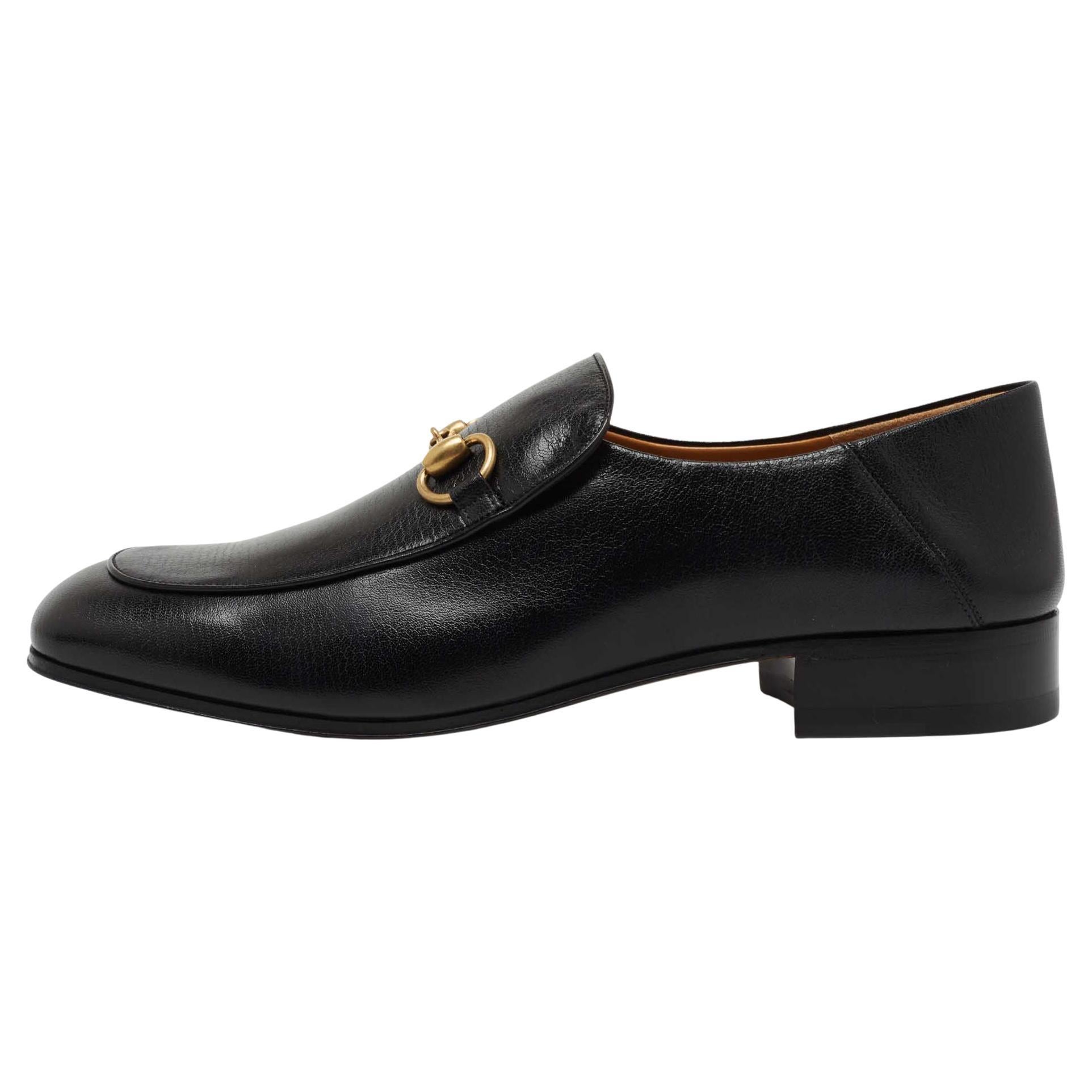 Gucci Black Leather Jordaan Horsebit Slip On Loafers Size 43