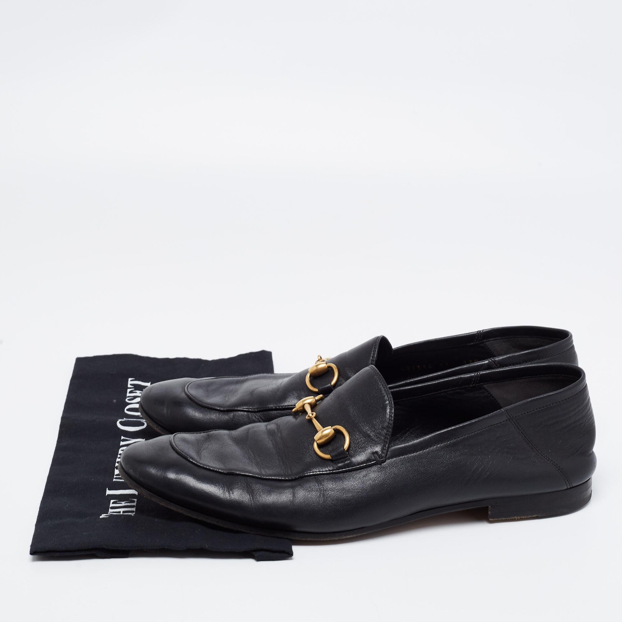 Gucci Black Leather Jordaan Horsebit Slip On Loafers Size 44 3