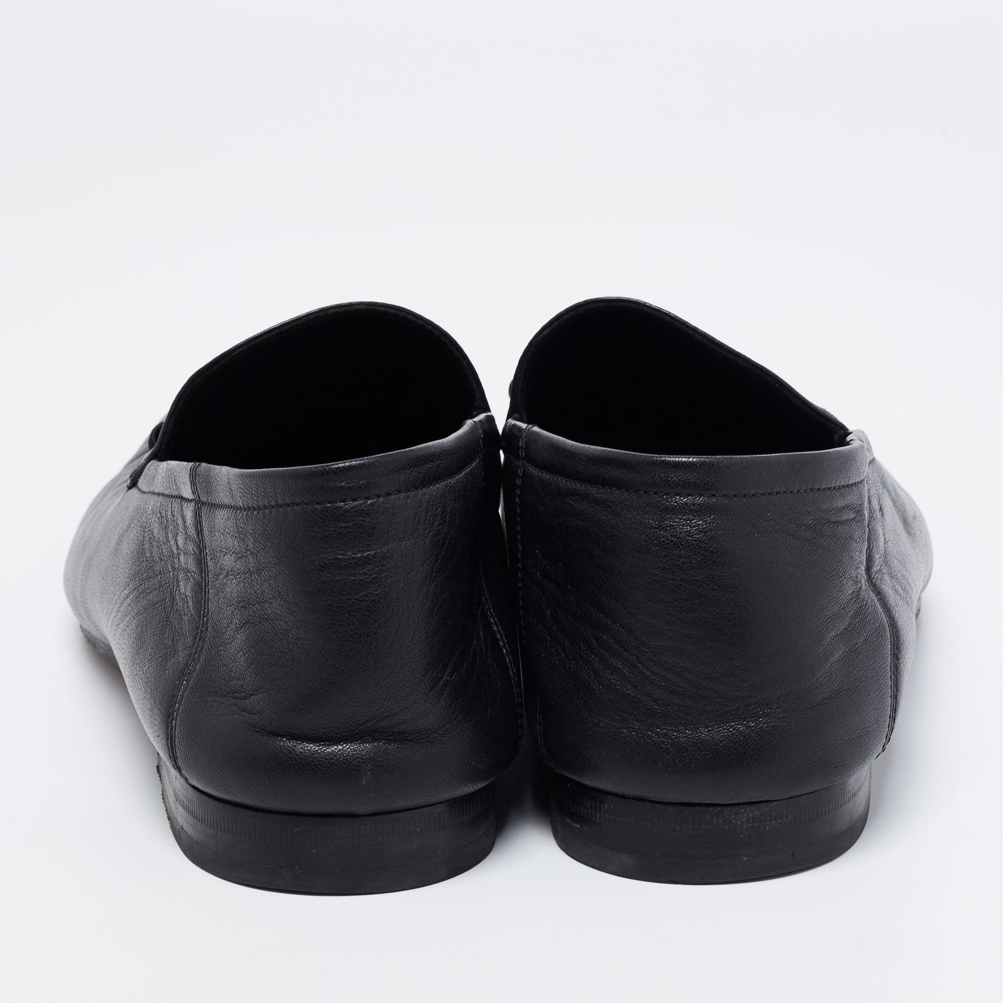 Gucci Black Leather Jordaan Horsebit Slip On Loafers Size 44 In Good Condition In Dubai, Al Qouz 2