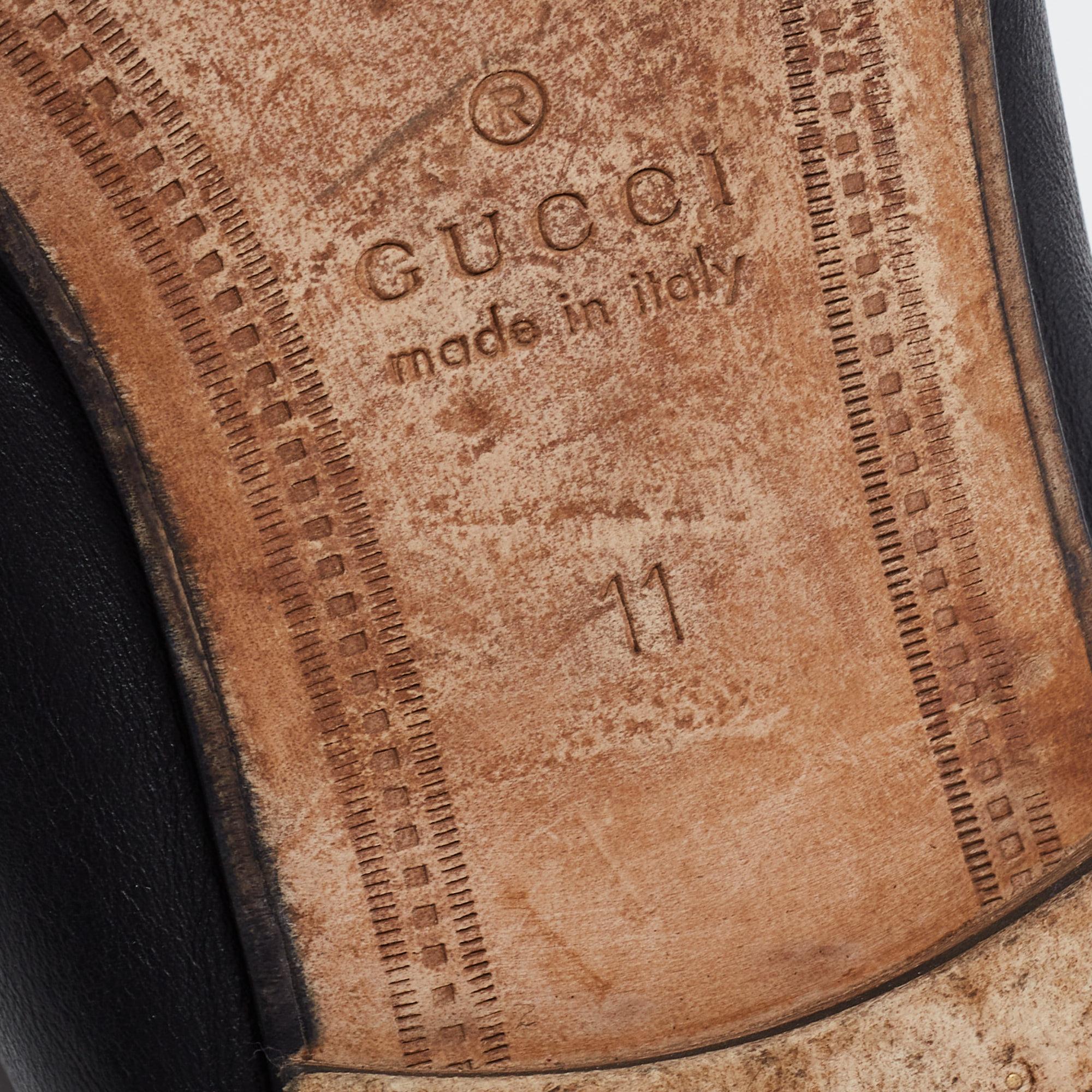 Gucci Black Leather Jordaan Horsebit Slip On Loafers Size 44 1
