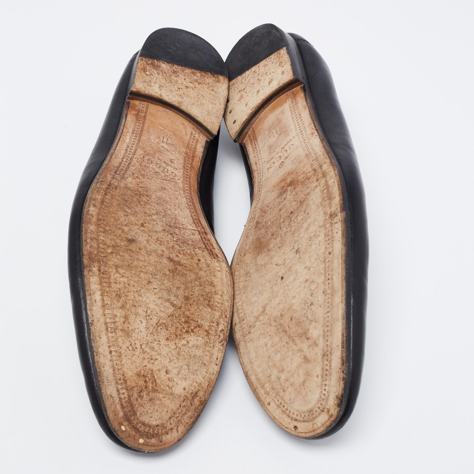 Gucci Black Leather Jordaan Horsebit Slip On Loafers Size 44 2